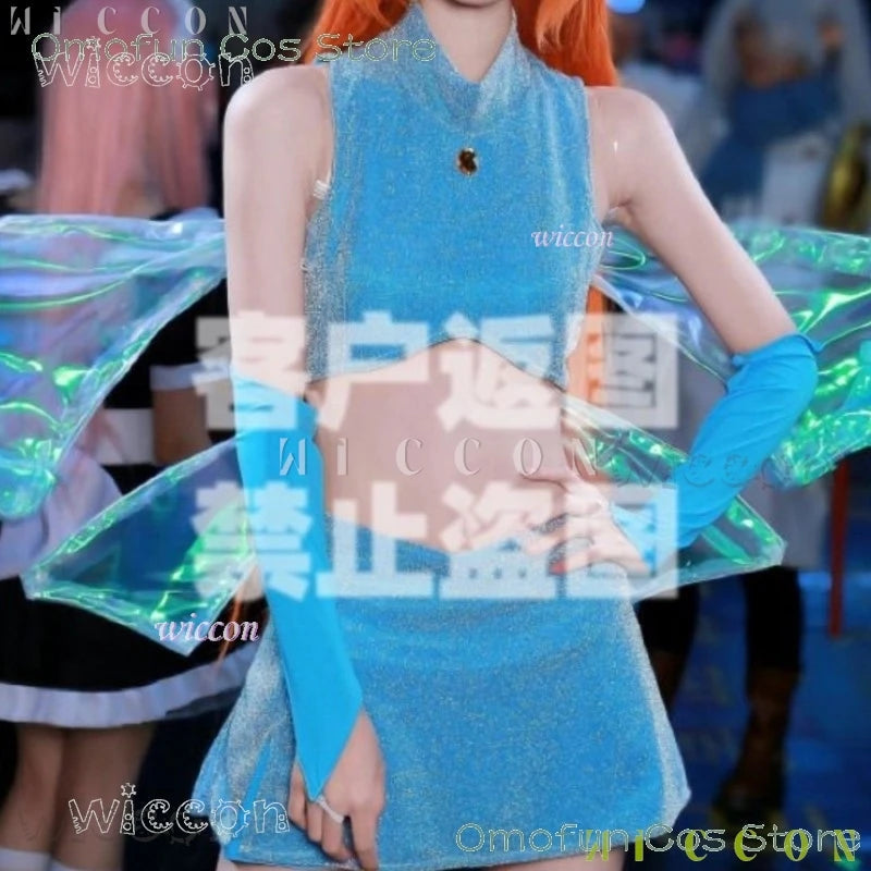 Anime Club Cartoon Prinzessin Bloom Cosplay Glänzender Rock Erwachsene Frauen Mädchen Stil Kleidung Halloween Party Dress-up Blauer Anzug So ist Leben