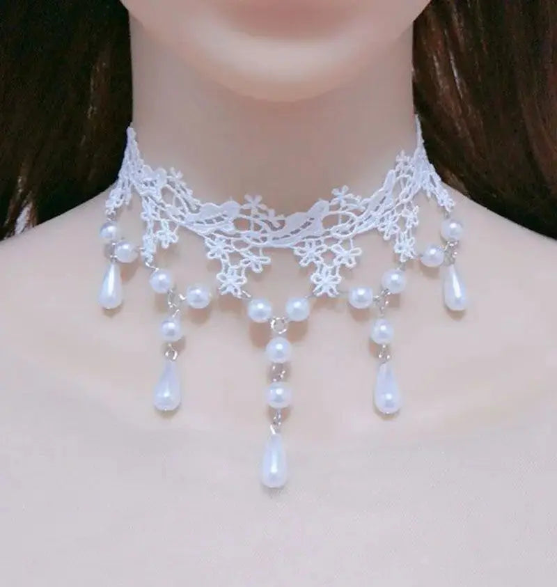 Anhänger weiße Spitzenkragen-Halskette für Frauen und Mädchen, dunkler Loli-Stil, Halloween-Schmuck - So ist Leben