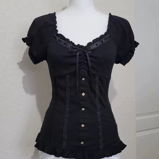 Japanische 2000er Jahre Y2k Punk Shirt Vintage Sommer süße Schleife Damen T-Shirt Harajuku ästhetische Hot Girl Tees Puffärmel Kleidung Goth So ist Leben