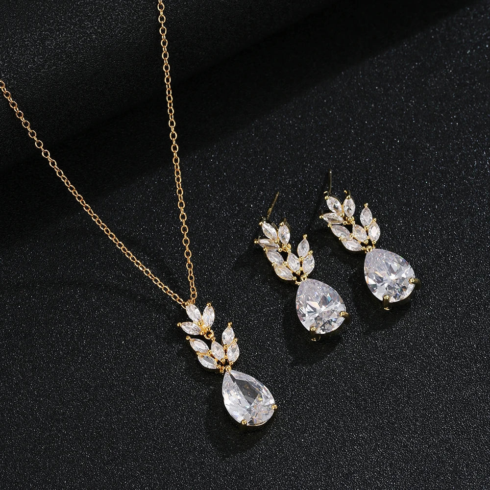 Zwei Größe Neue Design Luxus AAA Zirkon Olivenzweig Ohrringe und Anhänger Schmuck Sets Für Mode Frauen Hochzeit Schmuck Set AS128 So ist Leben