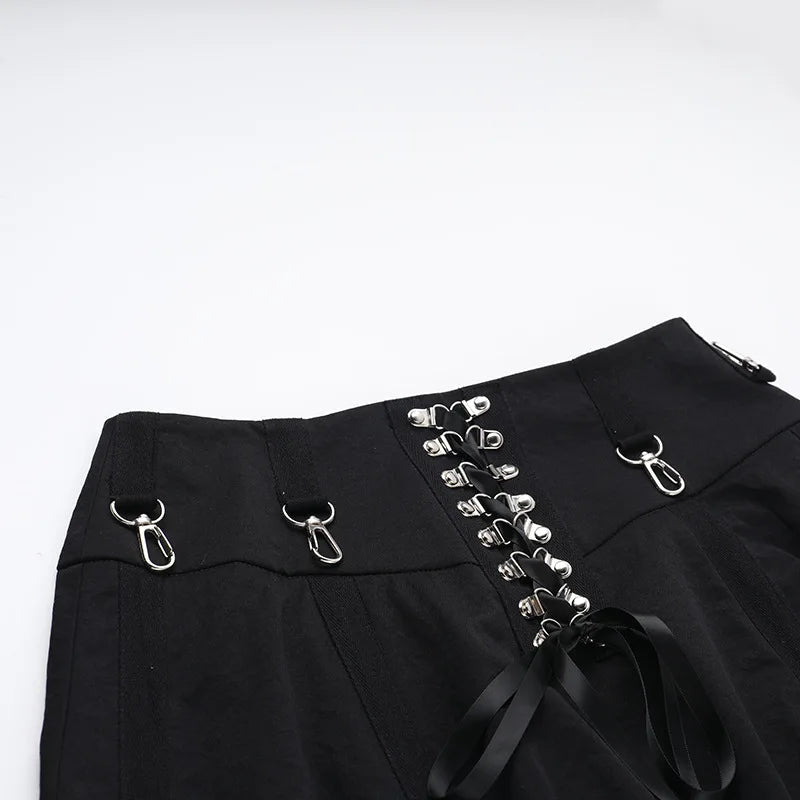 Goth Dark Acubi Mode Schwarz Swing A-linie Rock Punk Grunge Metall Schnalle Streetwear Frauen Bandage Röcke Mall Gothic Alt Tuch So ist Leben