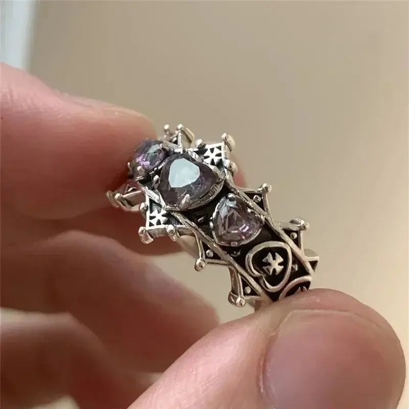 Vintage Lolita Gothic Liebe Herz Kreuz Ringe für Frauen Mädchen Braut - So ist Leben