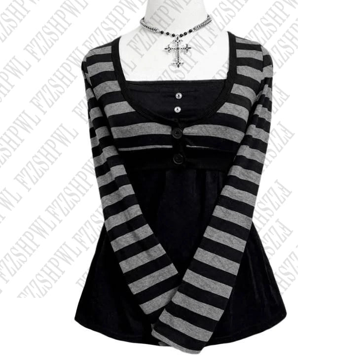 Y2K Damenbekleidung Goth American Style Cool Gir T-Shirt Retro Harajuku Mode Streifen Pullover Chic Rock Punk Streetwear Tops So ist Leben