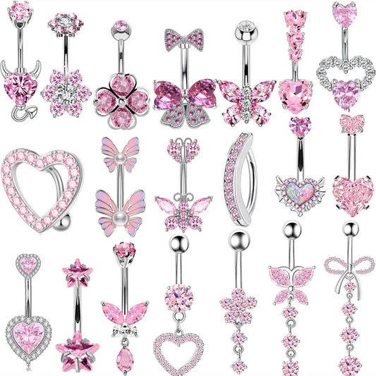 1PCS Rosa Krone Bauchnabel Ringe Schmuck Edelstahl Herz Nabel Piercing Barbell Kristall Nette Bauch Ringe Für Frauen Mädchen So ist Leben