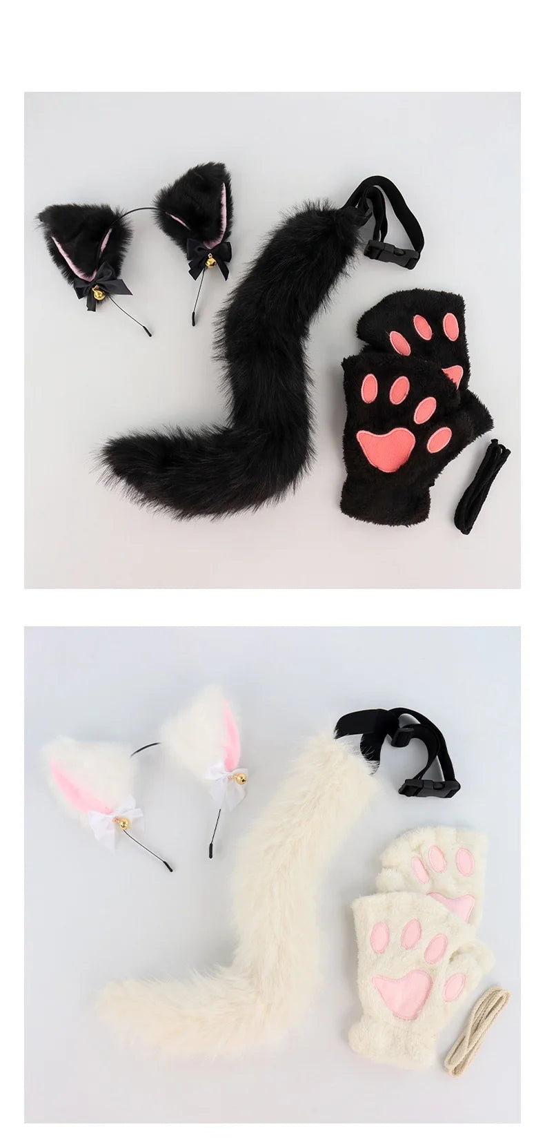 Halloween-Katzen-Kostüm-Set für Mädchen, Cosplay, Halloween-Katzen-Kostümzubehör mit Stirnband, Schwanz, Handschuhe, 3-teilig So ist Leben
