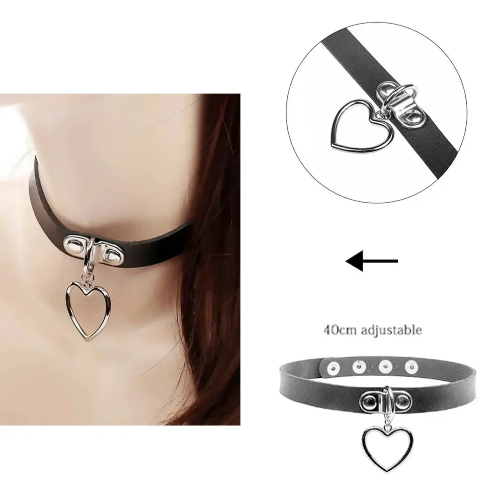 Gothic Heart Lock Choker – Punk Rivet Necklace with Key | Cosplay, Bondage-Inspired Jewelry for Women - So ist Leben