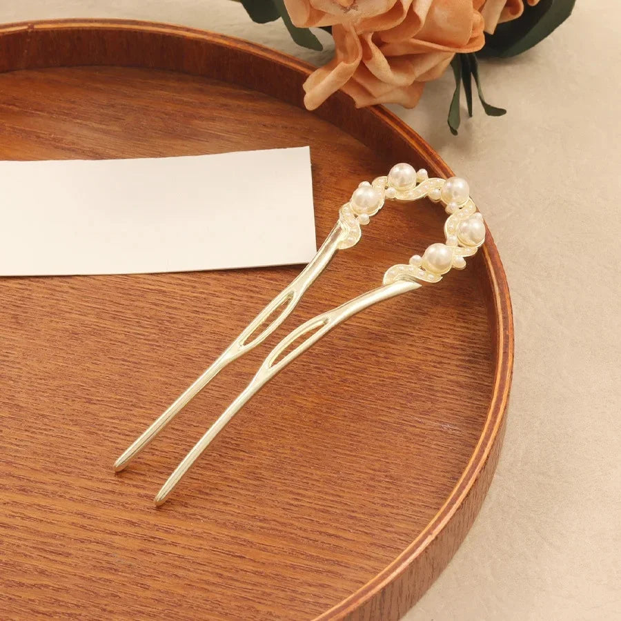 U-förmige Haarnadel aus Metall, Perlen-Schmetterlings-Haar-Accessoire, neuer chinesischer Stil, antikes Gefühl, hochwertige florale Step-Rock-Haarnadel So ist Leben