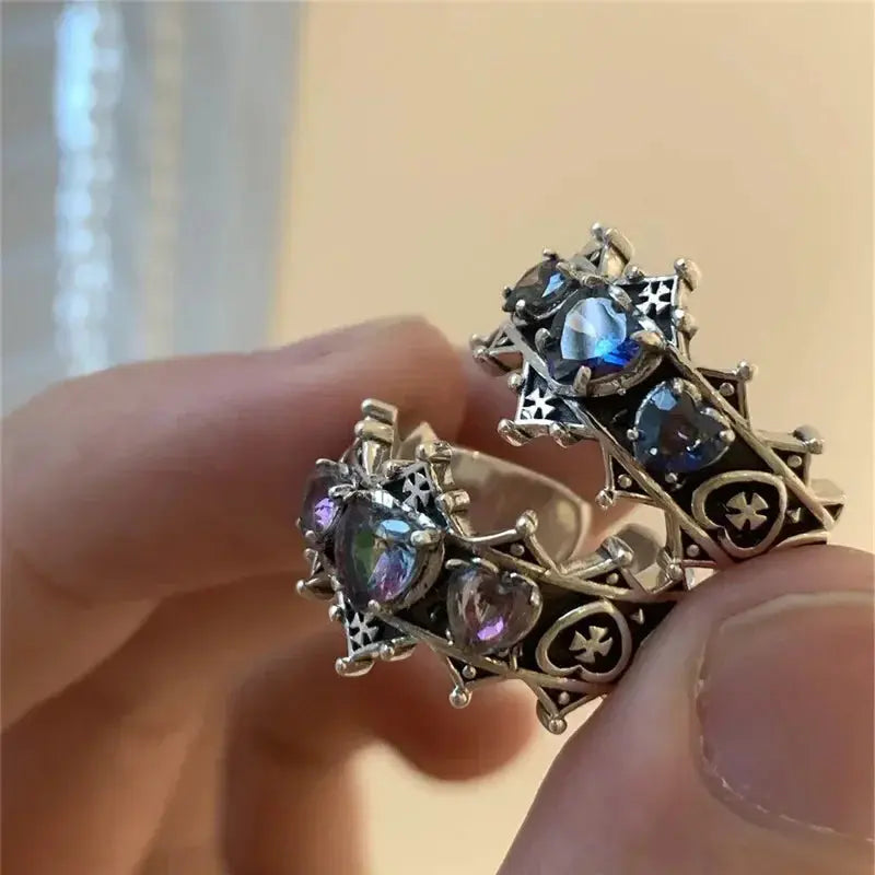 Vintage Lolita Gothic Liebe Herz Kreuz Ringe für Frauen Mädchen Braut - So ist Leben