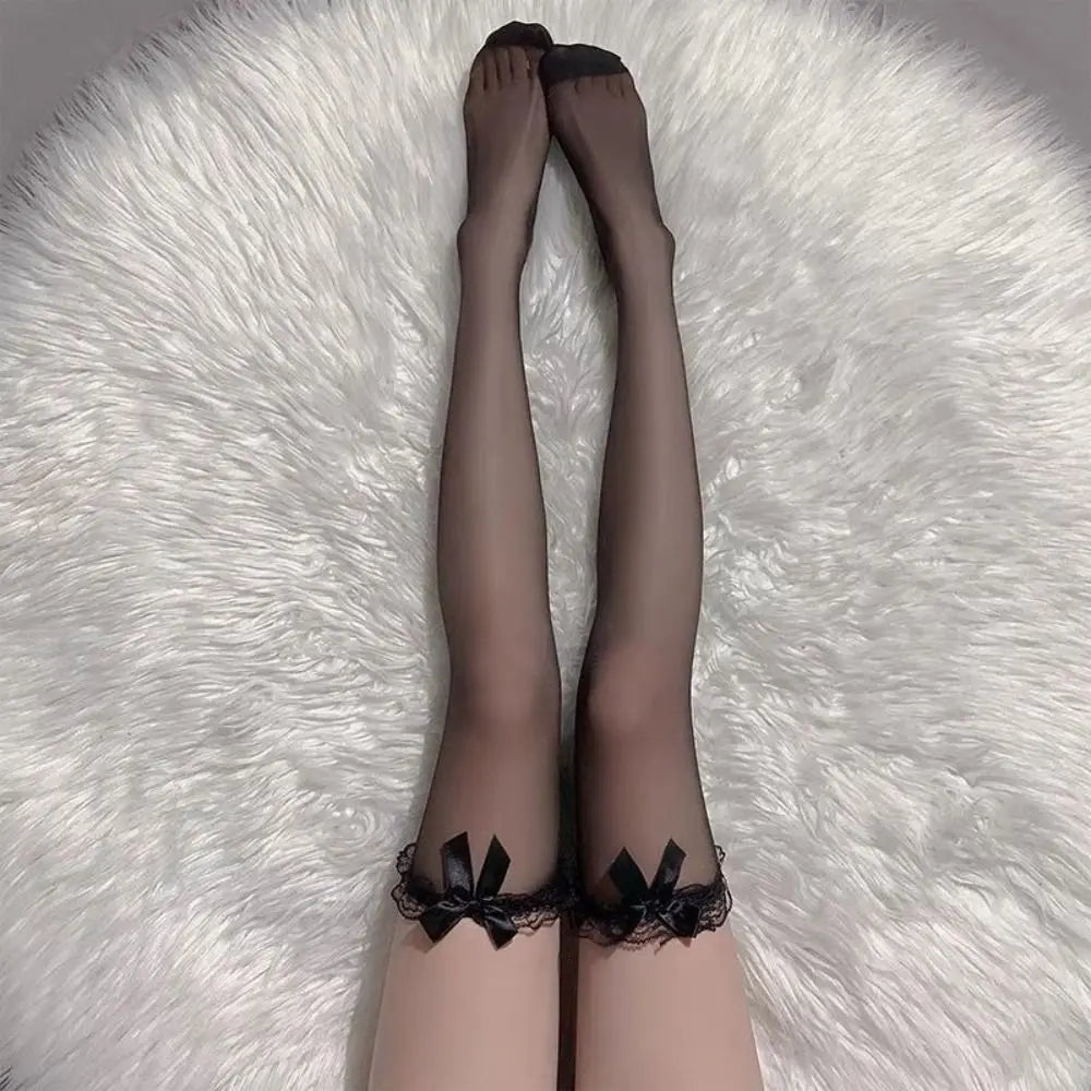 Sexy Overknee Lange Socken Frauen Mädchen Süße Lolita Bowknot Oberschenkel Hohe Netzstrümpfe Gothic Punk Spitze Mesh Legging So ist Leben