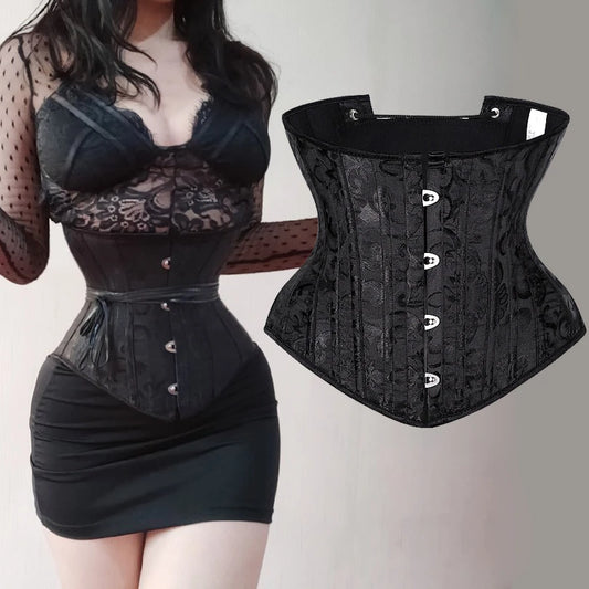 23 cm kurzer Torso, 24 Spirale, Stahlstäbchen, Korsett, Blumenmuster, schlankmachende Taille, Shapewear, Jacquard-Unterbrustkorsett, Gothic-Bustier 8130 So ist Leben