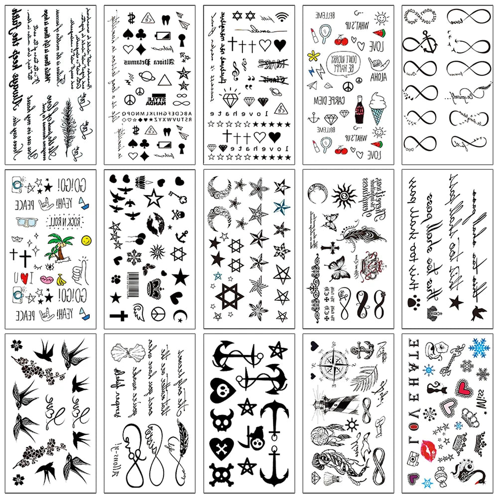 Wasserdichter temporärer gefälschter Flash-Tattoo-Aufkleber, englischer Buchstabe, Stern, Mond, Anker, Fliegenvogel, für Mann, Kinder, Mädchen, Frauen, Finger, Körperkunst So ist Leben