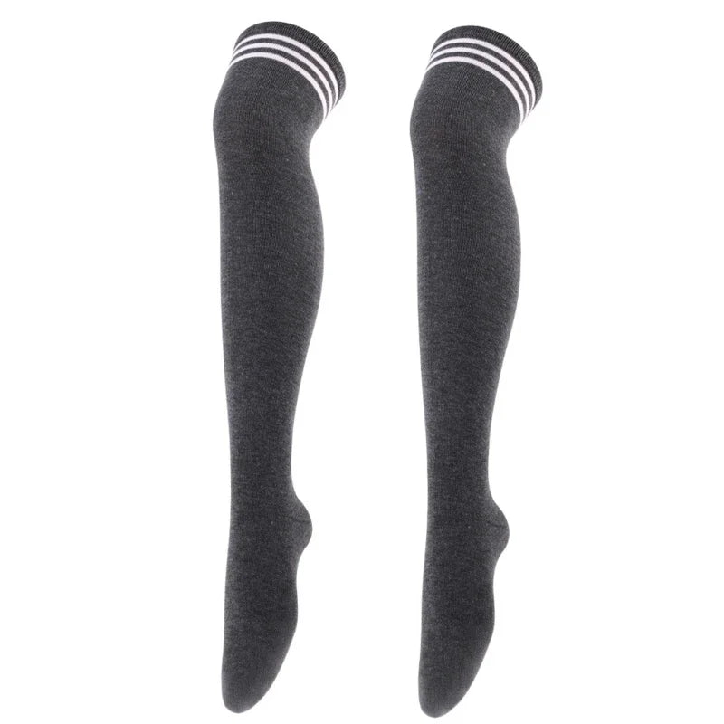 Overknee-Oberschenkelstrümpfe für Damen im akademischen Stil, schwarz-weiß gestreift, lange Socken, Overknee-Strümpfe für Damen und Mädchen, warmes Knie So ist Leben
