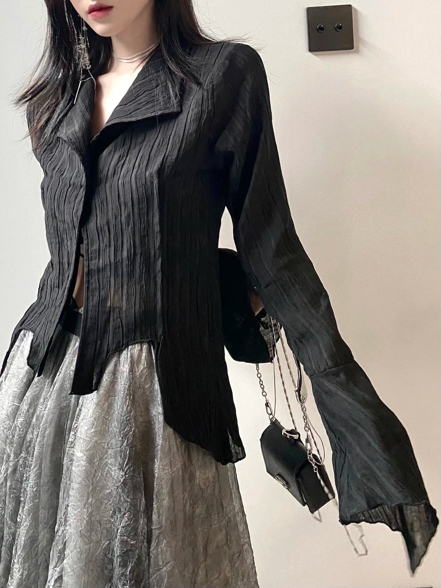 Karrram Gothic Schwarz Hemd Yamamoto Stil Dark Ästhetischen Bluse Frauen Unregelmäßigen Designer Kleidung Emo Alt Kleidung Grunge Tops Y2k So ist Leben