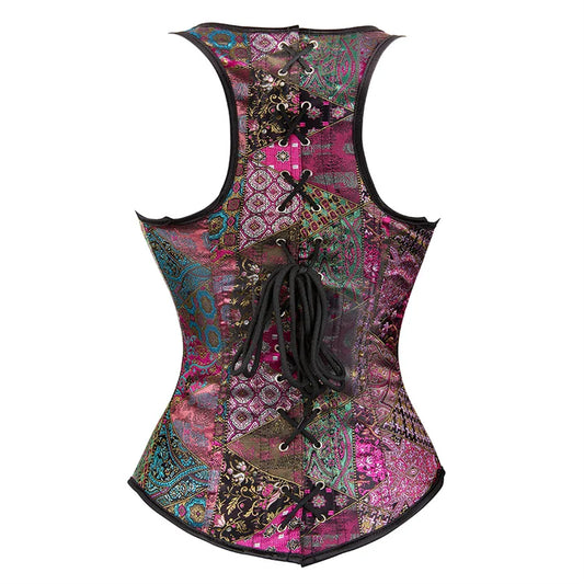 Unterbrust-Korsett in Übergröße, Taillentrainer, Steampunk-Korsett mit Riemen, Gothic-Korsett mit Schnürung am Rücken und Streifen So ist Leben