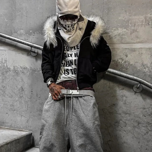 Y2K Retro Zip up Hoodie Faur Kragen Harajuku Streetwear Hip Hop Zipper Sweatshirt Hoodies Unisex Rock Goth Lose Punk EMO Jacke So ist Leben