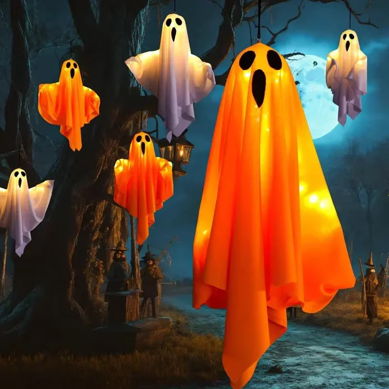 Halloween glühenden weißen Geist führte hängende Geister Horror Requisiten mit Lichterkette Indoor Outdoor Spukhaus Halloween Dekoration So ist Leben