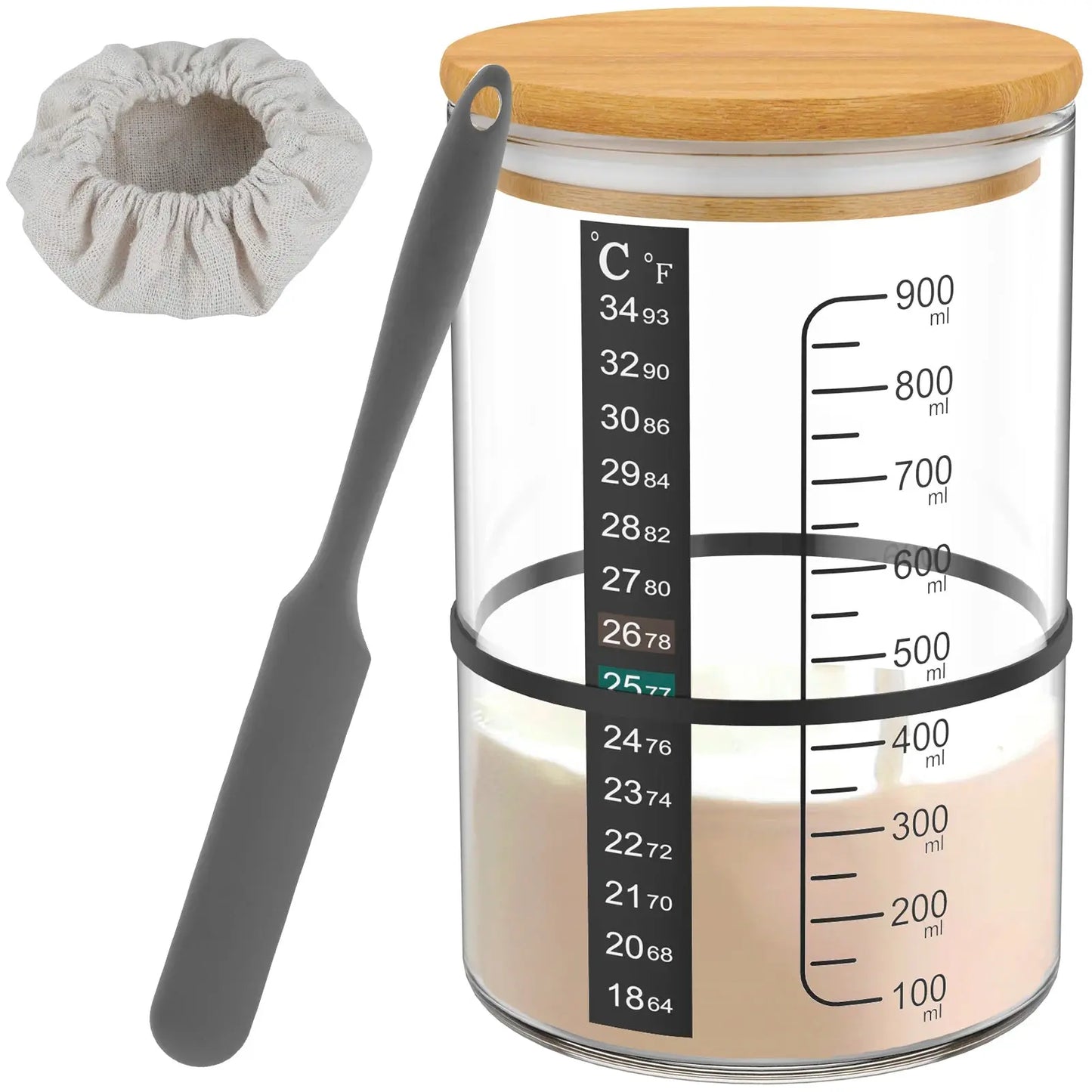 Sauerteig-Gärglas, 900 ml, Sauerteig-Starterbehälter, klares Glas, Sauerteig-Backzubehör, breite Öffnung mit Deckel - So ist Leben