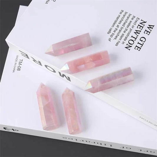 1PC Natürliche Aura Rosenquarz Kristall Punkt Zauberstab Heilstein Energie Quarz Hause Dekoration Reiki Poliert Stein Chakra Turm So ist Leben