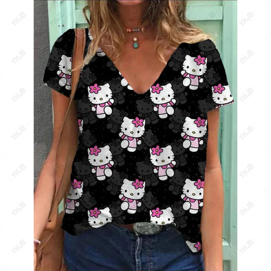 Hello‑Kitty Kurzarm Top mit modernem Comic‑Print