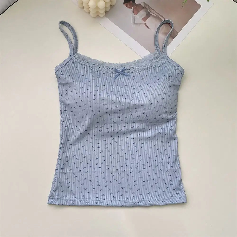 Süße Blumen-Tops, Spitze, Blumendruck, Camis, schmal, Y2K, kurze Tanktops, elegantes Leibchen, sexy Weste, Frühling So ist Leben