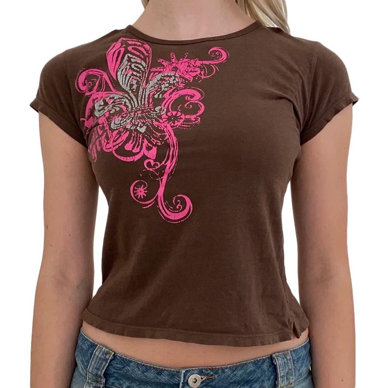 Y2k Fairy Grunge Shirt Top für Damen Kurzarm Vintage Grafik Crop Tee Top Ästhetische Goth Grunge Kleidung Streetwear So ist Leben