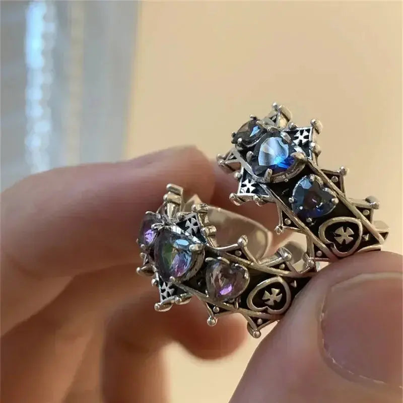 Vintage Lolita Gothic Liebe Herz Kreuz Ringe für Frauen Mädchen Braut - So ist Leben