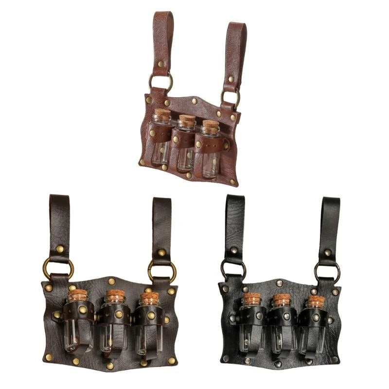 L21E Alchemist Belt Steampunk Kostüm PU Ledertrankträger Magics Flügelhalte So ist Leben