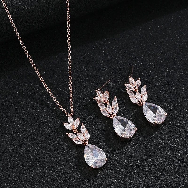 Zwei Größe Neue Design Luxus AAA Zirkon Olivenzweig Ohrringe und Anhänger Schmuck Sets Für Mode Frauen Hochzeit Schmuck Set AS128 So ist Leben