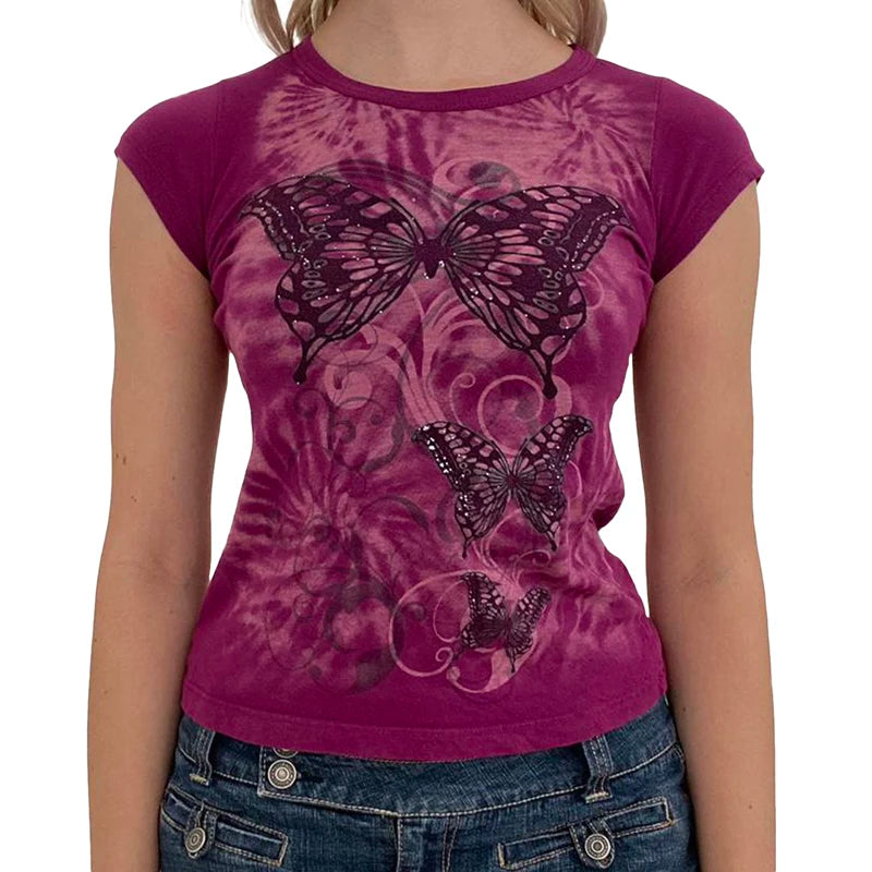 Y2k Fairy Grunge Shirt Top für Damen Kurzarm Vintage Grafik Crop Tee Top Ästhetische Goth Grunge Kleidung Streetwear So ist Leben