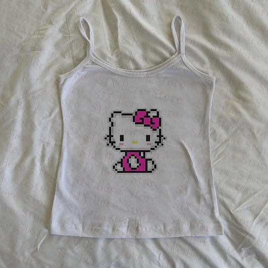 Sanrio Hello Kitty New Sweet Suspender Women Cute Slim Tank Top Y2k Tees Summer Clothes Spicy Girl Cartoon Print Fashion Vest So ist Leben