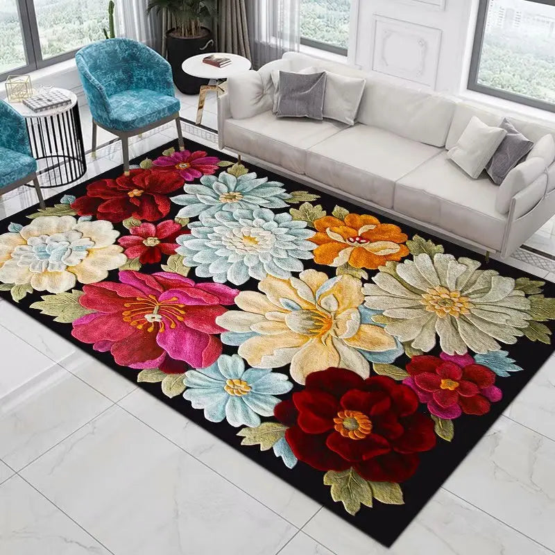 Blumen-Rose-Pfingstrose-Pastoral-3D-gedruckter Teppich-Wohnzimmerteppich - So ist Leben