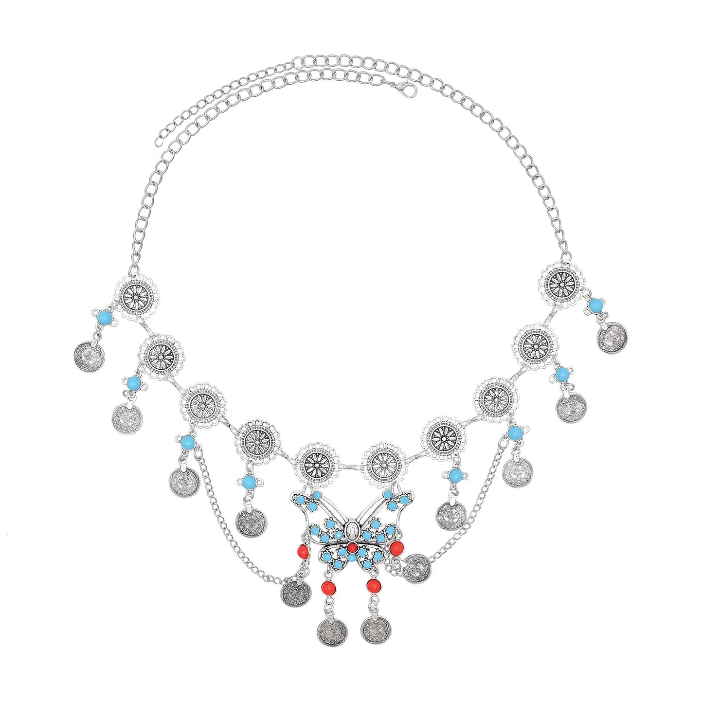 Türkei Bohemian Schwarz Blau Stein Ethnische Münze Quaste Halskette Türkische Gypsy Boho Strand Halsband Lätzchen Indien Halskette für Frauen Party So ist Leben
