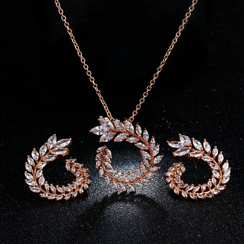 Zwei Größe Neue Design Luxus AAA Zirkon Olivenzweig Ohrringe und Anhänger Schmuck Sets Für Mode Frauen Hochzeit Schmuck Set AS128 So ist Leben