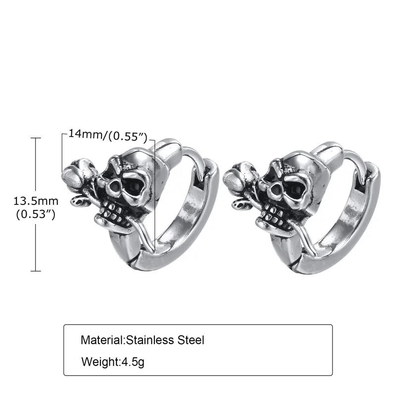 Gothic Schädel Skeleton Huggie Hoop Ohrringe für Männer Punk Rock Silber Farbe Edelstahl Cocktail Party Halloween Schmuck Geschenke So ist Leben