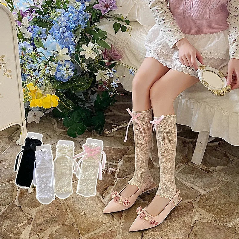 Schleife Spitzensocken für Frauen, Lolita, hohle Spitze, handärmelige japanische Ballettärmel, Geschenk So ist Leben