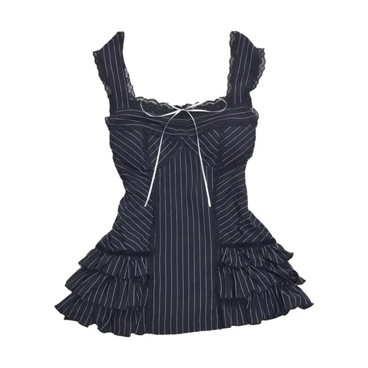 Goth Ästhetik Punk Hip Hop Rock Harajuku Y2K frauen Kleid Sexy Schlank Chic Spitze Bogen Square Neck Casual Kleidung retro Streetwear So ist Leben