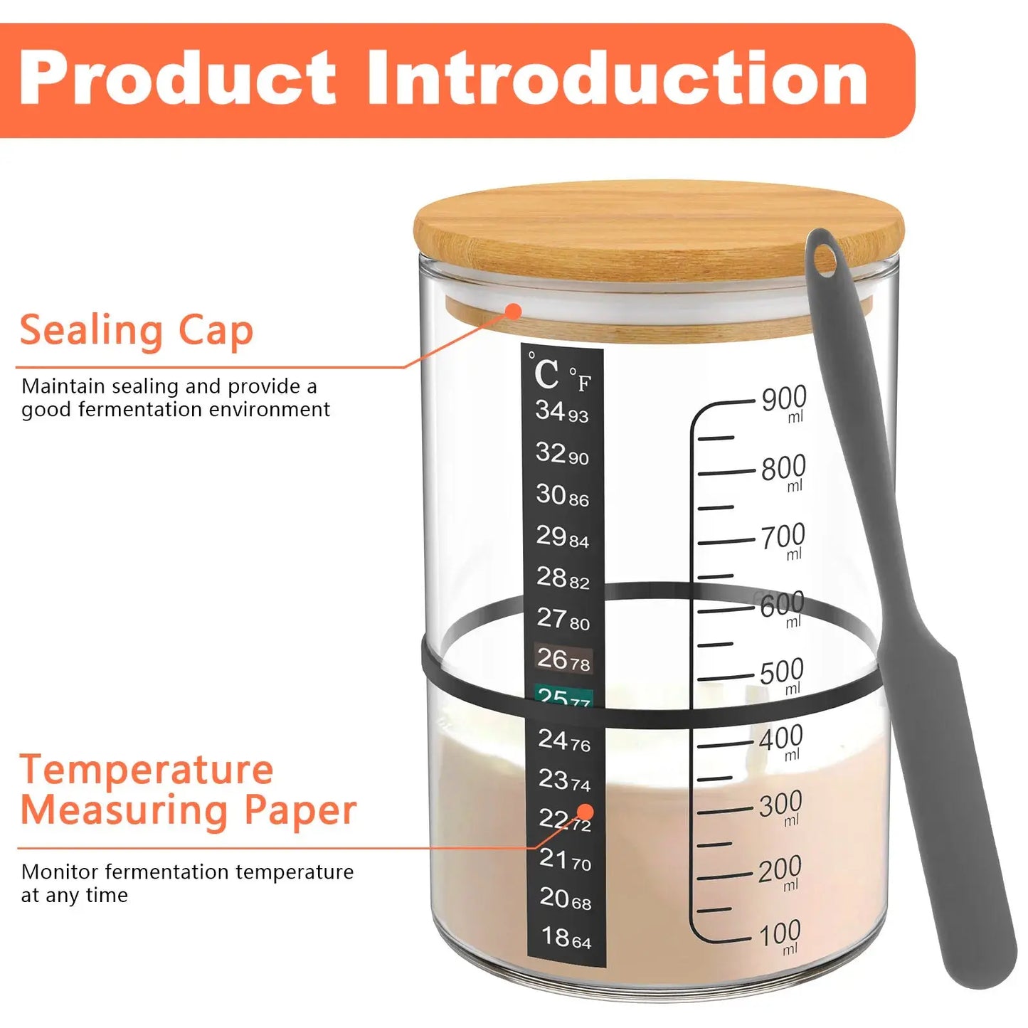 Sauerteig-Gärglas, 900 ml, Sauerteig-Starterbehälter, klares Glas, Sauerteig-Backzubehör, breite Öffnung mit Deckel - So ist Leben