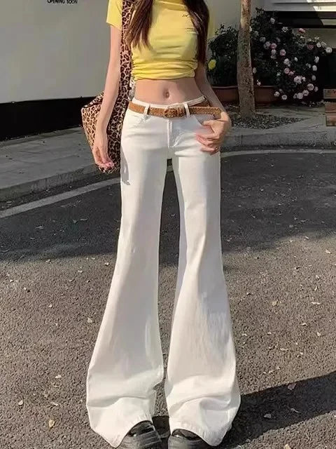 High-Waist Schlaghose für Damen, Frühling-Sommer Neuer Stil, Amerikanischer Retro-Look, Weiße Spicy Girl Micro Flared Jeans im Koreanischen Stil So ist Leben