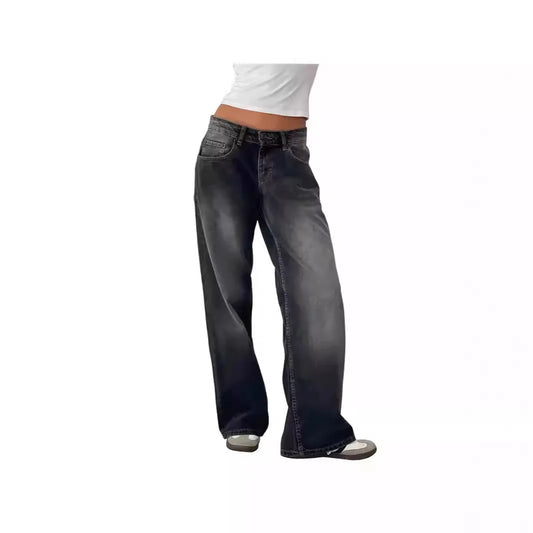 Retro Amerikanische Low-Waist Jeans ohne Stretch, Gerades Bein, Damen-Herbstmode, Weites Bein, Frischer Süßer Stil, Baumwolle So ist Leben