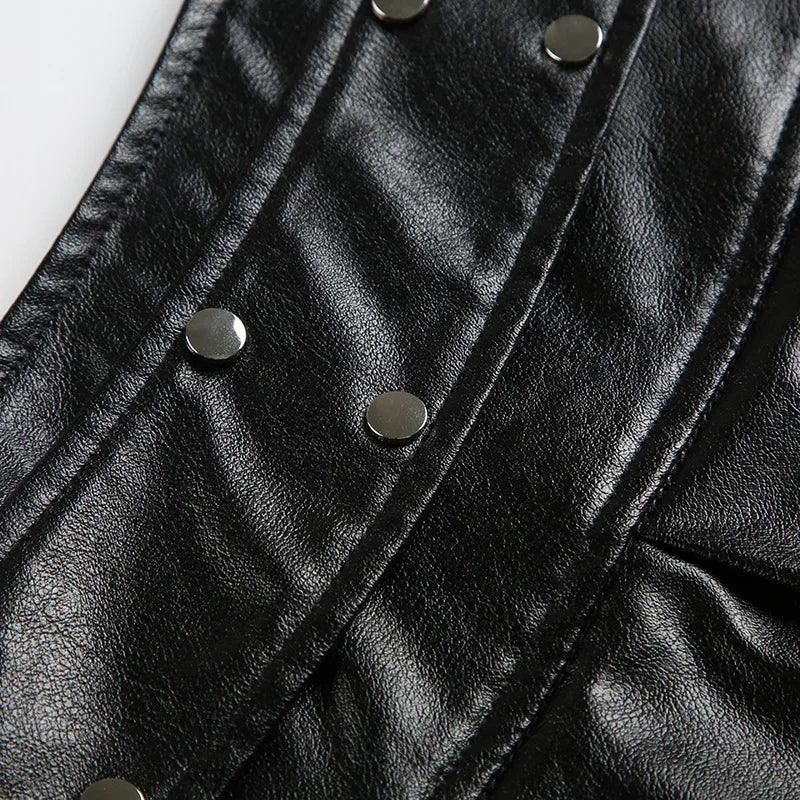 Goth Dark Punk Stil Niet Faux Pu Leder Falten röcke 90er Jahre Grunge Streetwear Frauen Einkaufs zentrum Gothic Drop A-Linie Minirock Reiß verschluss So ist Leben