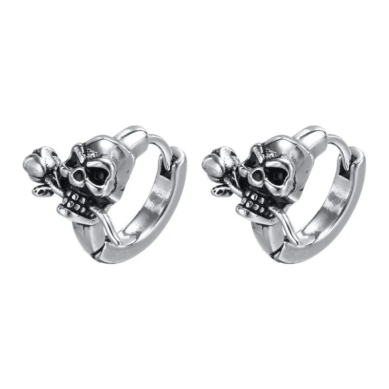 Gothic Schädel Skeleton Huggie Hoop Ohrringe für Männer Punk Rock Silber Farbe Edelstahl Cocktail Party Halloween Schmuck Geschenke So ist Leben