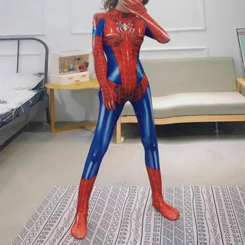 Sexy schwarze Katze Superheld Cosplay Kostüm für Spinne Frauen Halloween Kostüm Weihnachten eng 3D-Druck Jumpuit Bodysuit Mädchen So ist Leben