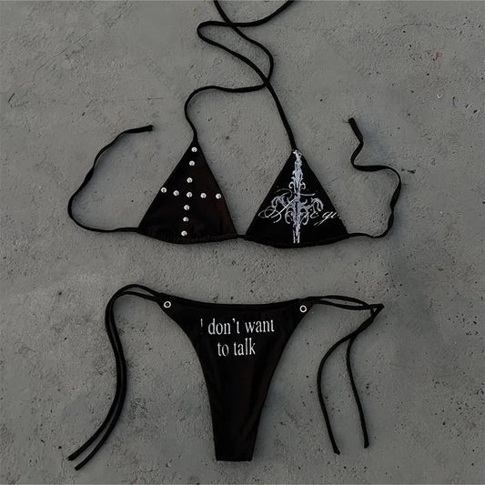 Y2K Millennium Spicy Girls Style Gothic Retro Beliebtes Vielseitiges Neckholder-Bikini-Set Amerikanischer Trendiger Mode-Bikini-Set So ist Leben