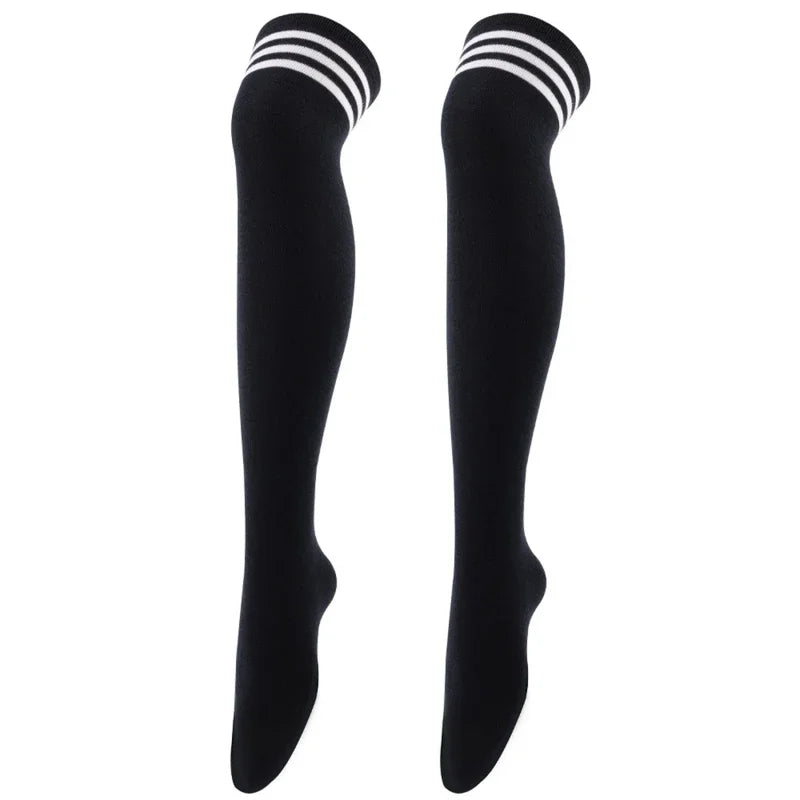 Overknee-Oberschenkelstrümpfe für Damen im akademischen Stil, schwarz-weiß gestreift, lange Socken, Overknee-Strümpfe für Damen und Mädchen, warmes Knie So ist Leben
