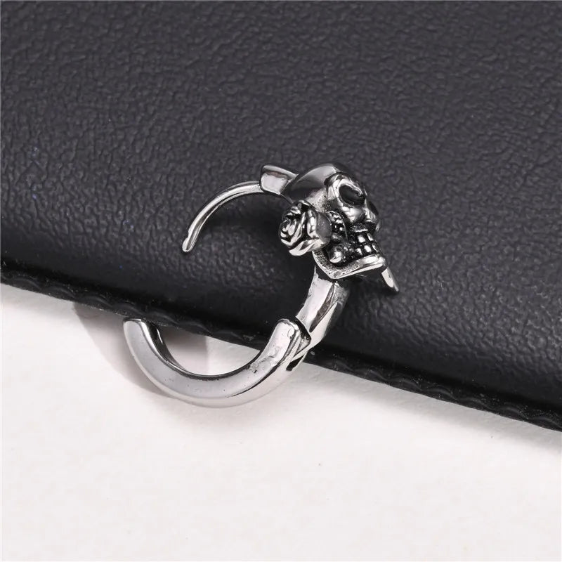 Gothic Schädel Skeleton Huggie Hoop Ohrringe für Männer Punk Rock Silber Farbe Edelstahl Cocktail Party Halloween Schmuck Geschenke So ist Leben