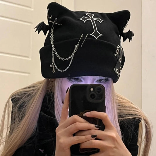 Stilvolle Mützen, Mützen, Ohren, Outdoor-Aktivitäten, Schule, Teenager, Mütze mit Kreuzen, warm, Großhandel So ist Leben