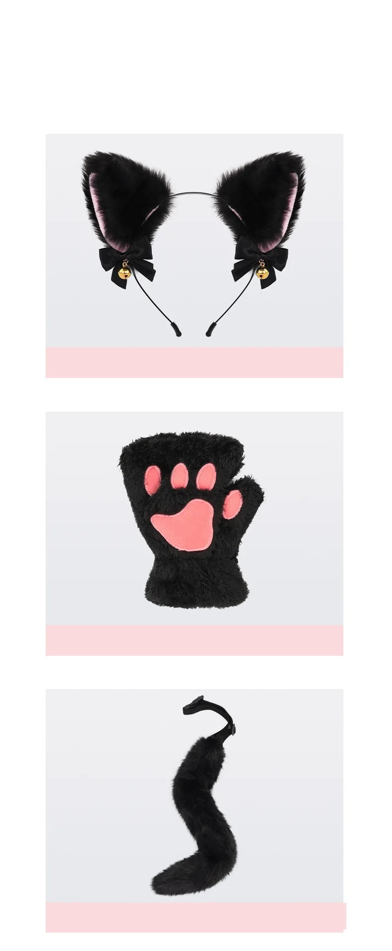 Halloween-Katzen-Kostüm-Set für Mädchen, Cosplay, Halloween-Katzen-Kostümzubehör mit Stirnband, Schwanz, Handschuhe, 3-teilig So ist Leben