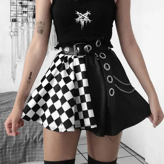 Patchwork Goth Plaid sexy Minirock Frauen Harajuku Mode Falten rock Punk ästhetische Sommer hohe Taille Rock 2021 So ist Leben