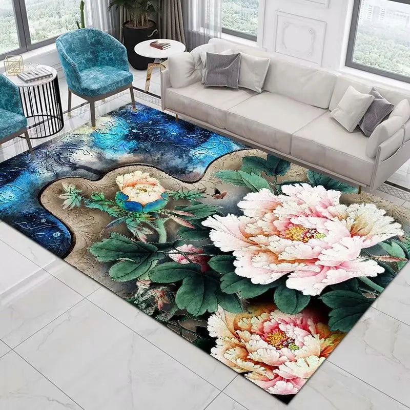 Blumen-Rose-Pfingstrose-Pastoral-3D-gedruckter Teppich-Wohnzimmerteppich - So ist Leben