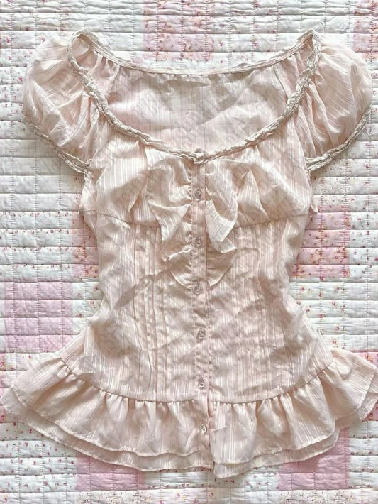 Y2K Rosa Coquette Nette Maiden Süße Frauen Kleidung Heiße Spitze Baby T Harajuku Schlank Tops Klassische Kurzarm Vintage Chic Shirts So ist Leben